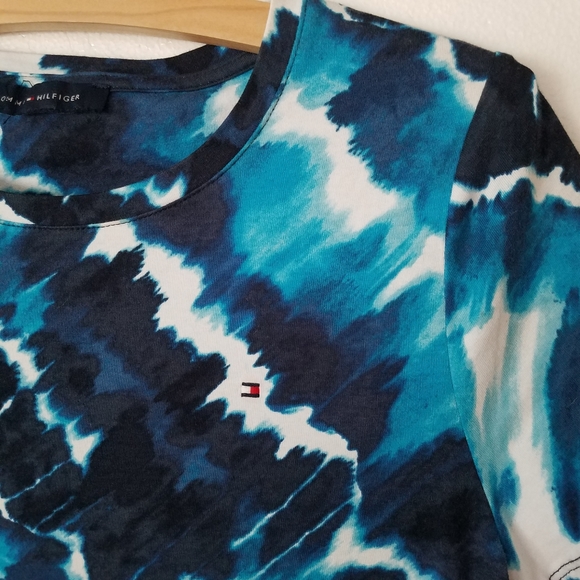 Tommy Hilfiger Womens M T-shirt Dress Tie Dye Pullover Short Sleeves Blue - Picture 2 of 7
